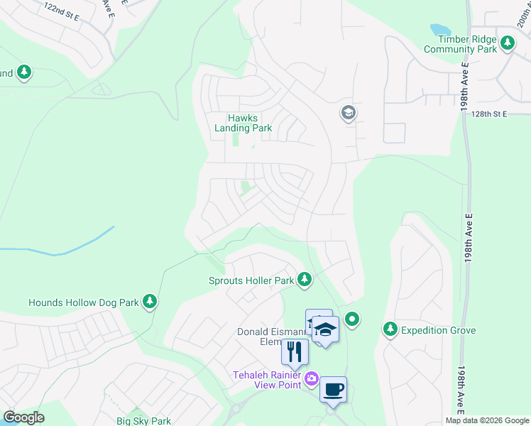 map of restaurants, bars, coffee shops, grocery stores, and more near 19010 133rd Street Court East in Bonney Lake