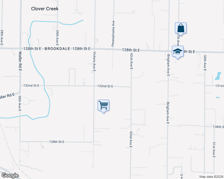 map of restaurants, bars, coffee shops, grocery stores, and more near 3918 132nd Street East in Tacoma
