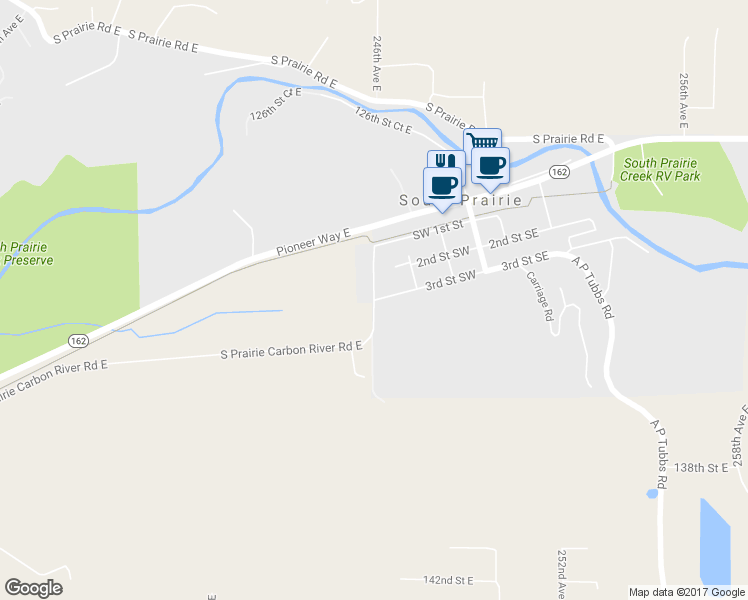 map of restaurants, bars, coffee shops, grocery stores, and more near 221 South Prairie Carbon River Road in South Prairie