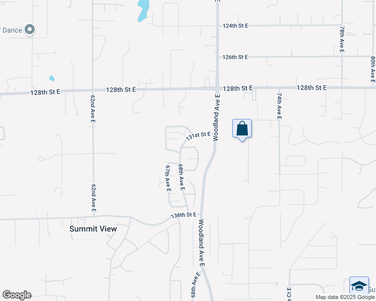 map of restaurants, bars, coffee shops, grocery stores, and more near 6814 131st Street Court East in Puyallup