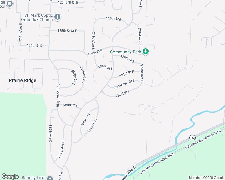 map of restaurants, bars, coffee shops, grocery stores, and more near 22114 Cedarview Drive East in Bonney Lake