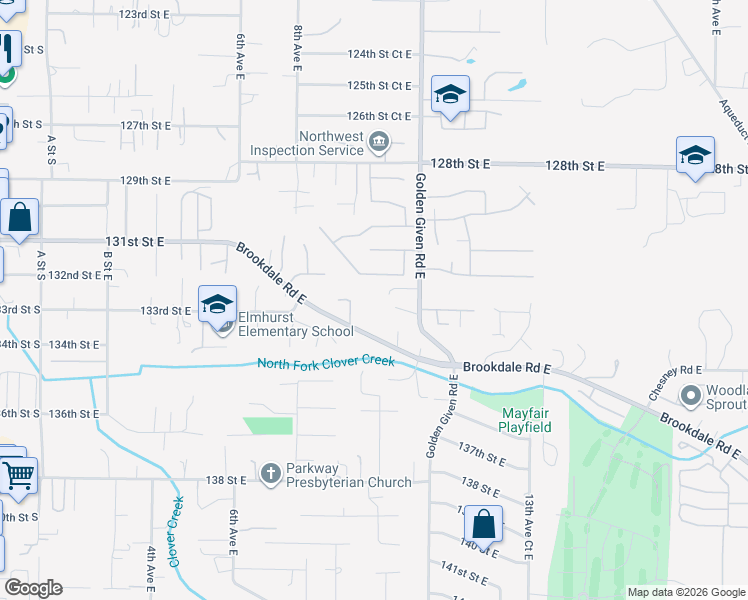 map of restaurants, bars, coffee shops, grocery stores, and more near 965 Brookdale Road East in Tacoma