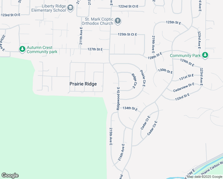 map of restaurants, bars, coffee shops, grocery stores, and more near 21409 132nd Street East in Sumner