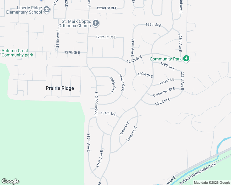 map of restaurants, bars, coffee shops, grocery stores, and more near 13105 Ridge Circle East in Bonney Lake