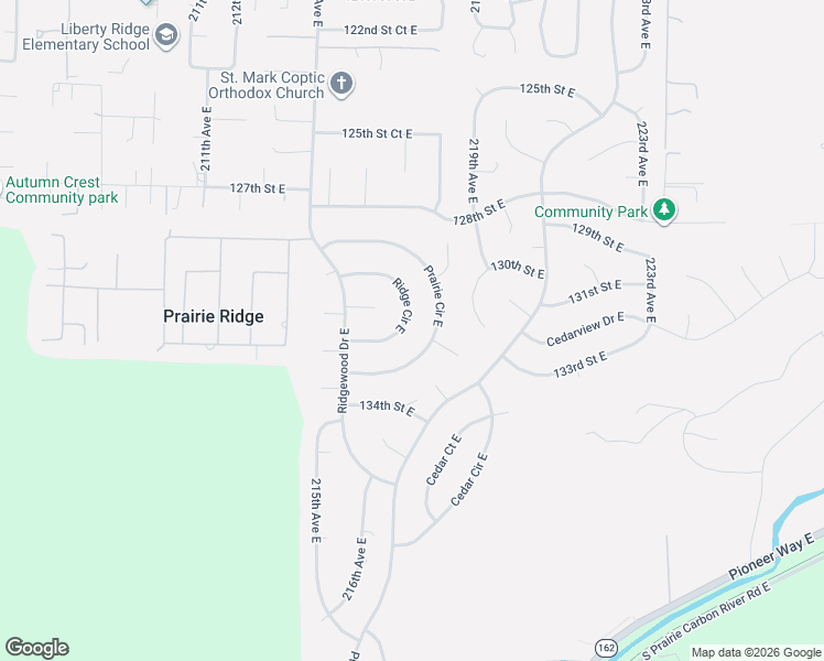 map of restaurants, bars, coffee shops, grocery stores, and more near 13105 Ridge Circle East in Bonney Lake