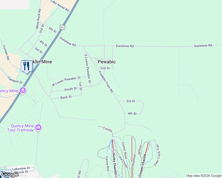 map of restaurants, bars, coffee shops, grocery stores, and more near Franklin Tram Road in Hancock