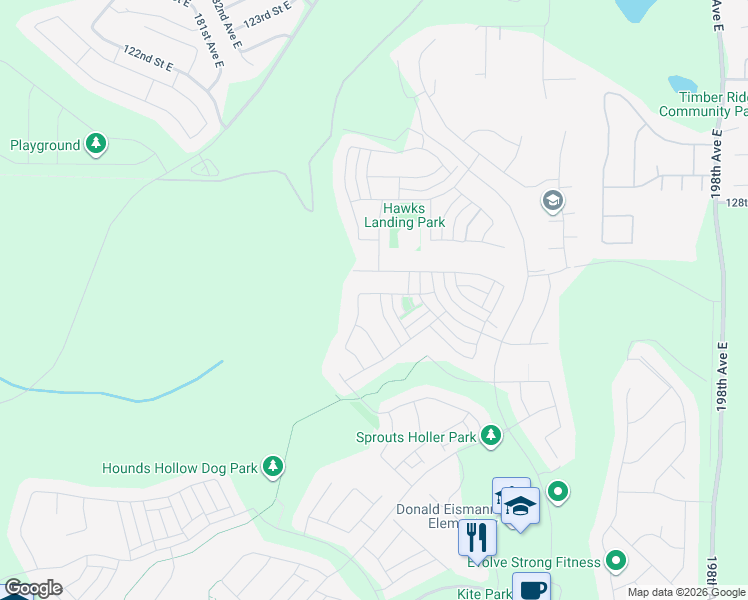 map of restaurants, bars, coffee shops, grocery stores, and more near 18636 132nd Street East in Bonney Lake