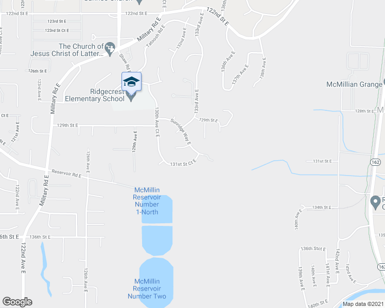 map of restaurants, bars, coffee shops, grocery stores, and more near 13018 Sunridge Way East in Puyallup