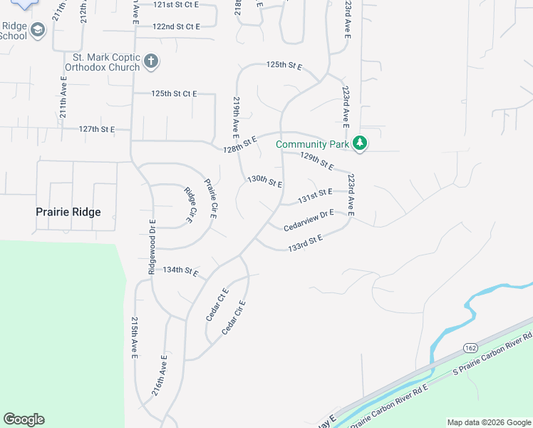 map of restaurants, bars, coffee shops, grocery stores, and more near 13101 Prairie Ridge Drive East in Sumner
