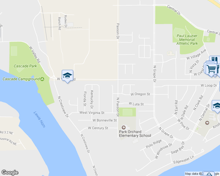 map of restaurants, bars, coffee shops, grocery stores, and more near 612 North Pennsylvania Street in Moses Lake