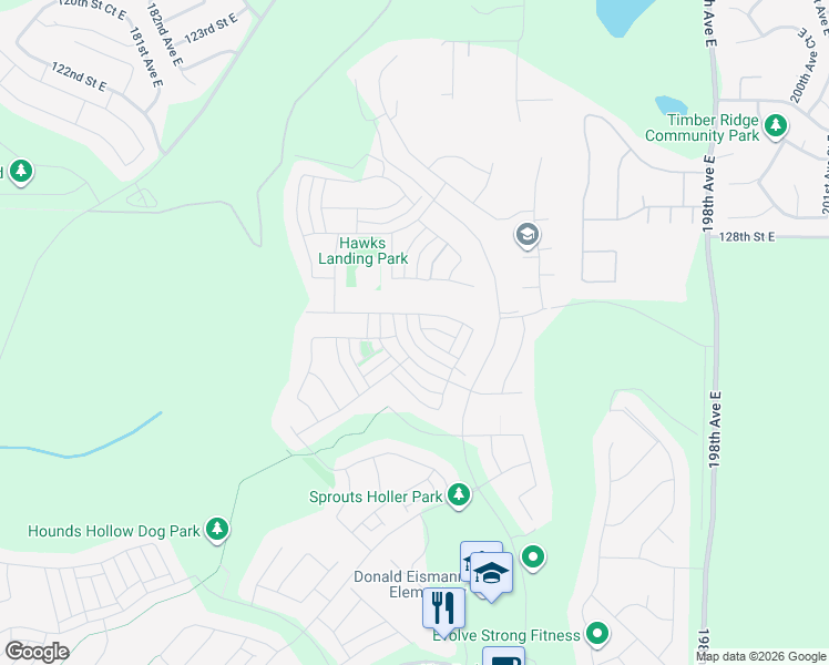 map of restaurants, bars, coffee shops, grocery stores, and more near 13802 Canyon View Boulevard East in Bonney Lake
