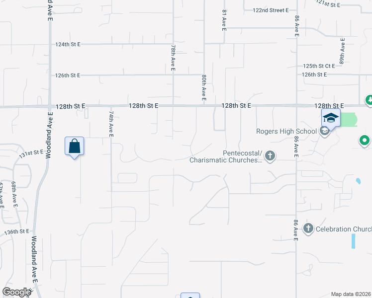 map of restaurants, bars, coffee shops, grocery stores, and more near 13010 79th Avenue Court East in Puyallup