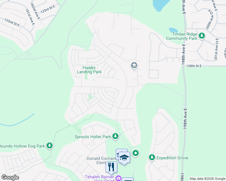 map of restaurants, bars, coffee shops, grocery stores, and more near 19014 131st Street Court East in Bonney Lake