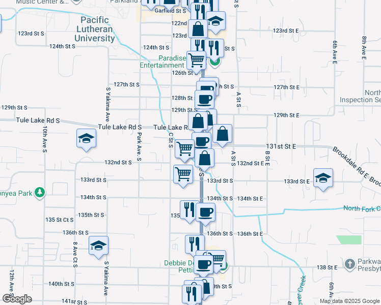 map of restaurants, bars, coffee shops, grocery stores, and more near 301 133rd Street South in Tacoma
