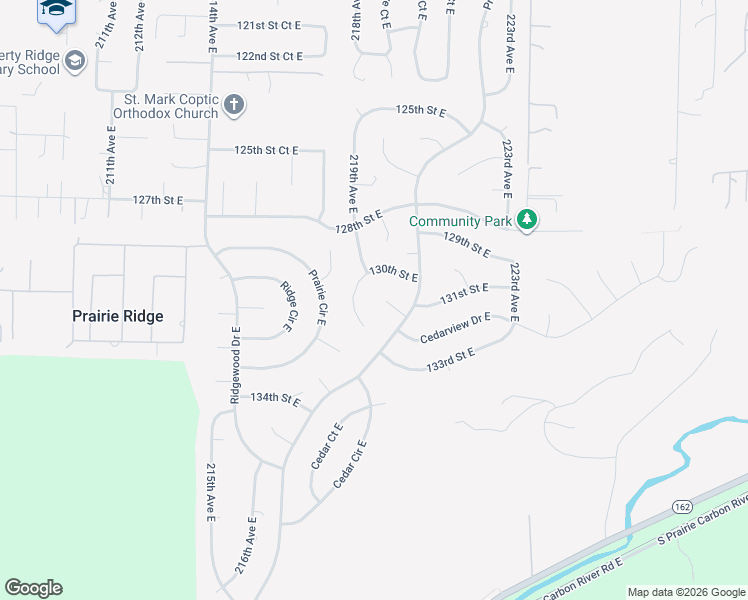 map of restaurants, bars, coffee shops, grocery stores, and more near 21808 130th Street East in Sumner