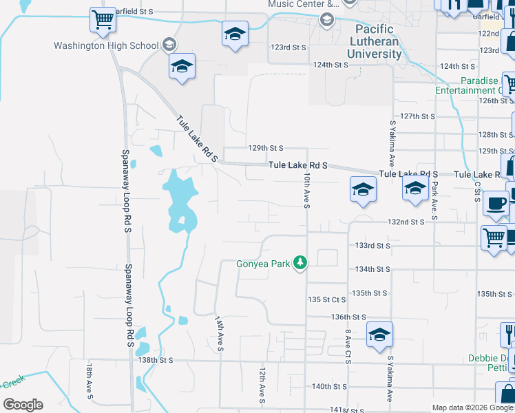 map of restaurants, bars, coffee shops, grocery stores, and more near 1210 131st Street South in Tacoma