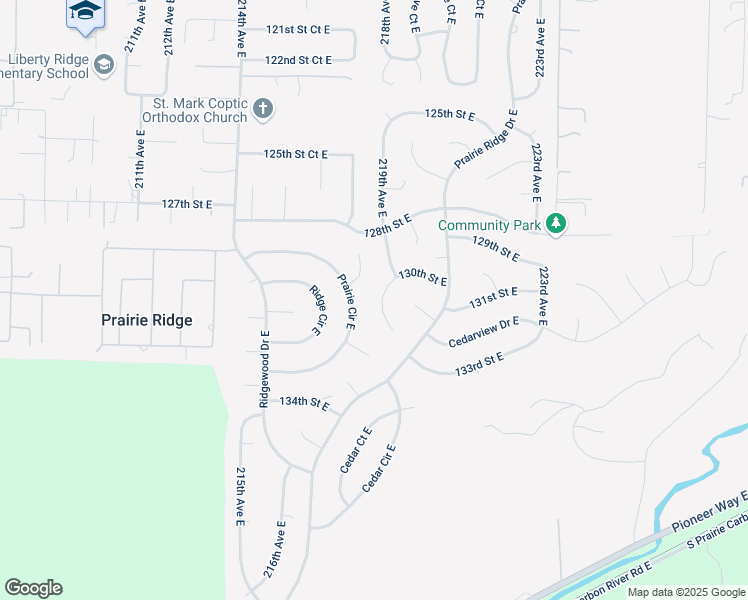 map of restaurants, bars, coffee shops, grocery stores, and more near 21825 130th Street East in Bonney Lake