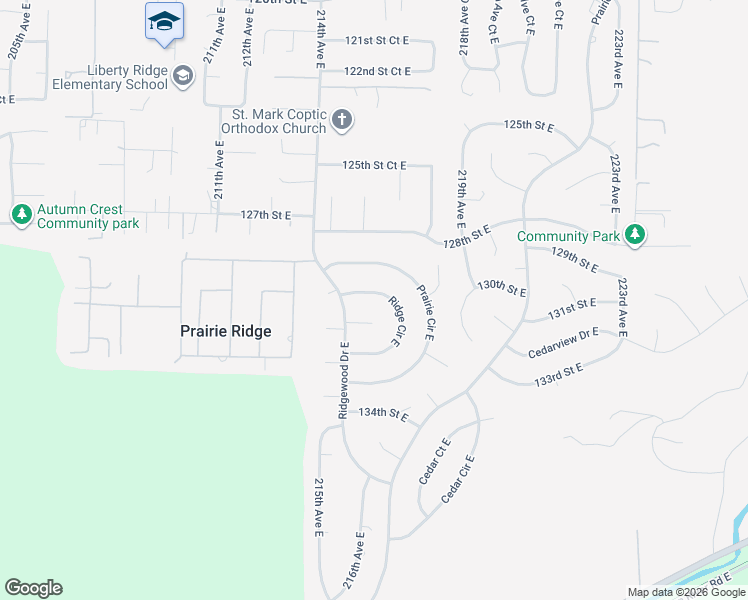 map of restaurants, bars, coffee shops, grocery stores, and more near 12821 Ridge Circle East in Bonney Lake