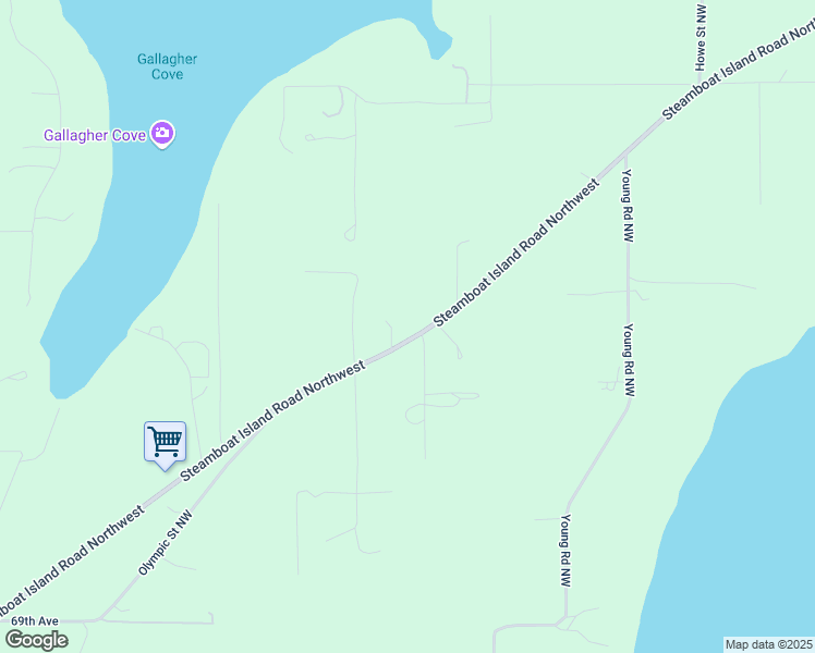 map of restaurants, bars, coffee shops, grocery stores, and more near 7427 Steamboat Island Road Northwest in Olympia