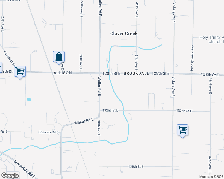 map of restaurants, bars, coffee shops, grocery stores, and more near 12913 Waller Road East in Tacoma
