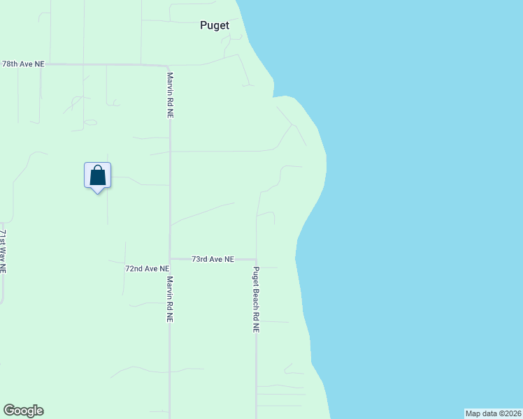 map of restaurants, bars, coffee shops, grocery stores, and more near 7422 Puget Beach Road Northeast in Olympia