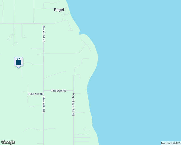map of restaurants, bars, coffee shops, grocery stores, and more near 7430 Puget Beach Road Northeast in Olympia