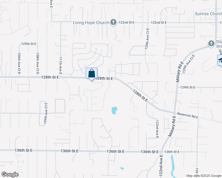 map of restaurants, bars, coffee shops, grocery stores, and more near 12901 116th Avenue Court East in Puyallup