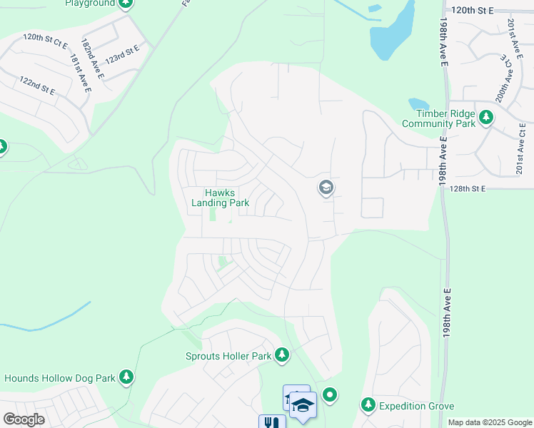 map of restaurants, bars, coffee shops, grocery stores, and more near 19020 133rd Street East in Bonney Lake