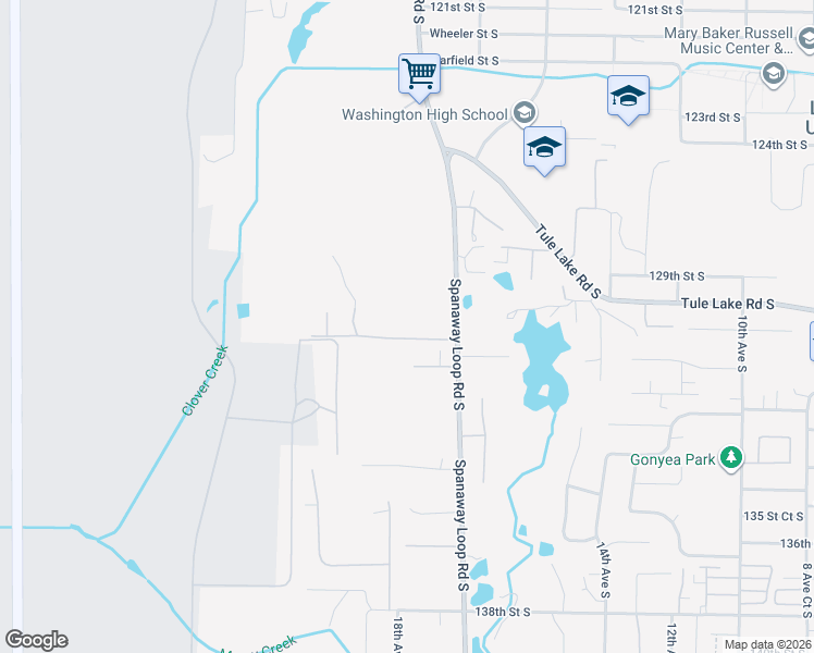 map of restaurants, bars, coffee shops, grocery stores, and more near 1805 130th Street Court South in Tacoma