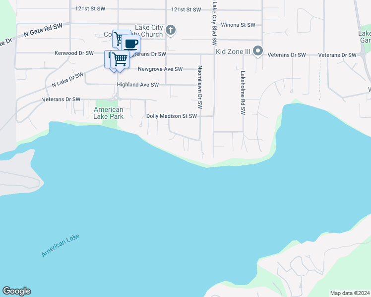 map of restaurants, bars, coffee shops, grocery stores, and more near 8728 Frances Folsom Street Southwest in Tacoma
