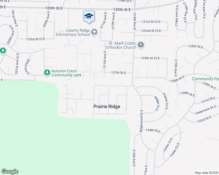 map of restaurants, bars, coffee shops, grocery stores, and more near 21204 128th Street Court East in Bonney Lake