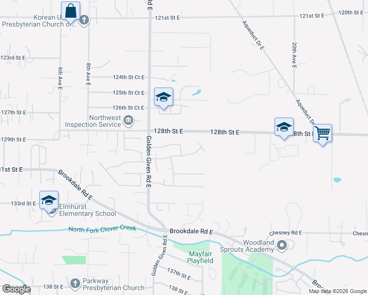 map of restaurants, bars, coffee shops, grocery stores, and more near 1228 130th Street East in Tacoma