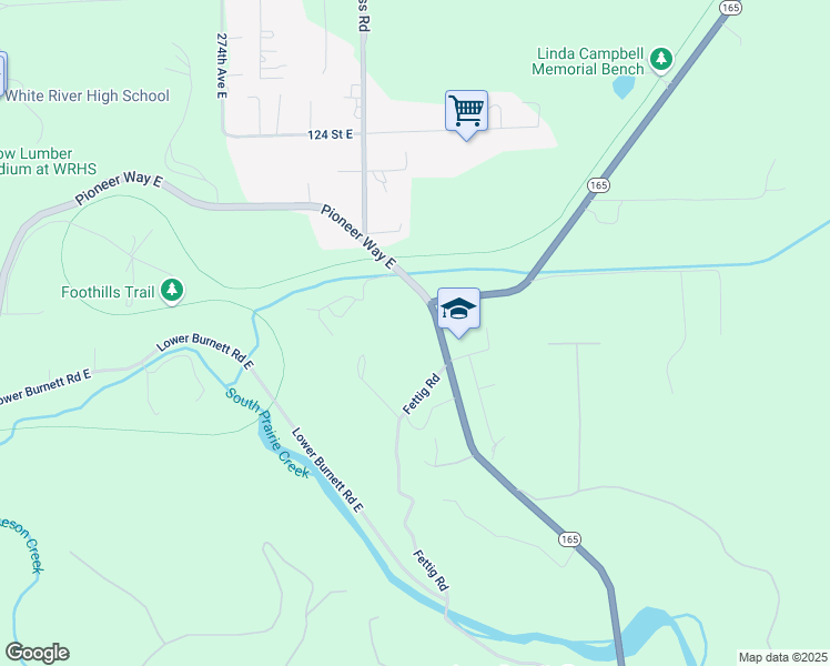 map of restaurants, bars, coffee shops, grocery stores, and more near 12914 Washington 165 in Buckley