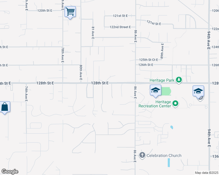 map of restaurants, bars, coffee shops, grocery stores, and more near 12814 83rd Avenue Court East in Puyallup