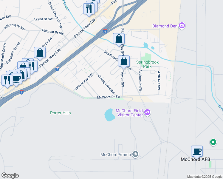 map of restaurants, bars, coffee shops, grocery stores, and more near 5219 Chicago Avenue Southwest in Lakewood