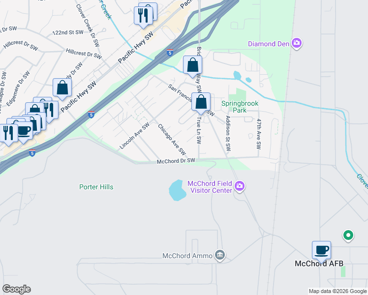 map of restaurants, bars, coffee shops, grocery stores, and more near 5219 Chicago Avenue Southwest in Lakewood