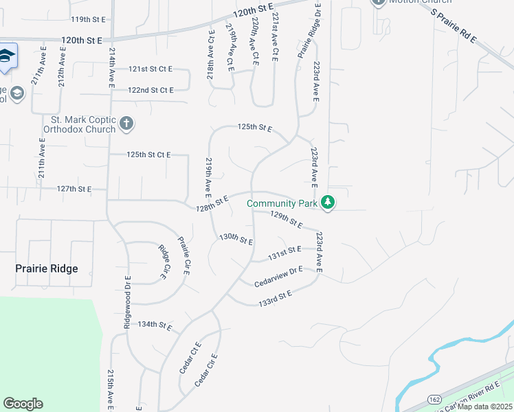 map of restaurants, bars, coffee shops, grocery stores, and more near 19511 129th Street East in Bonney Lake