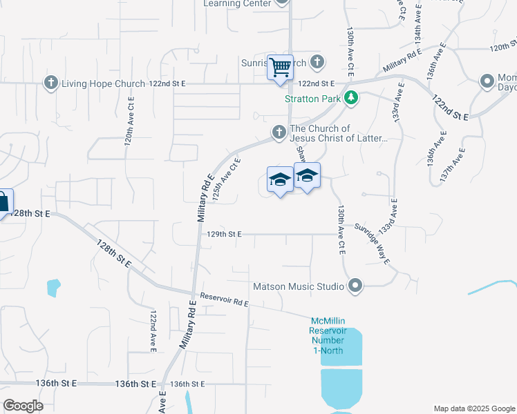 map of restaurants, bars, coffee shops, grocery stores, and more near 12712 126th Avenue Court East in Puyallup