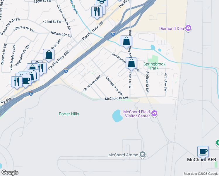map of restaurants, bars, coffee shops, grocery stores, and more near 5304 Chicago Avenue Southwest in Lakewood