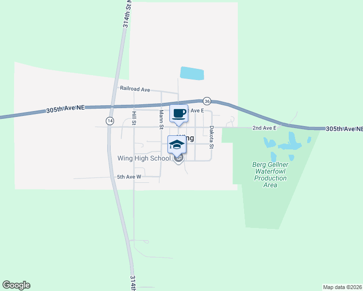 map of restaurants, bars, coffee shops, grocery stores, and more near in Wing