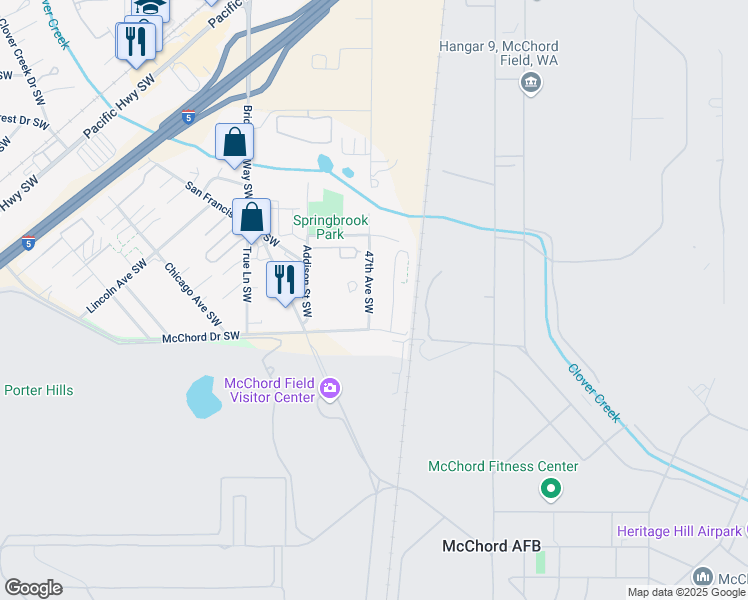 map of restaurants, bars, coffee shops, grocery stores, and more near 12903 47th Avenue Southwest in Lakewood