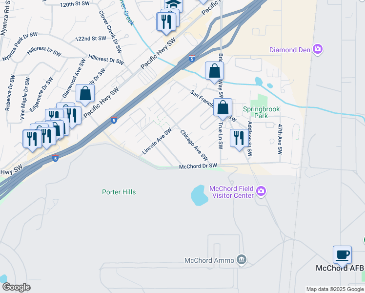 map of restaurants, bars, coffee shops, grocery stores, and more near 5304 Chicago Avenue Southwest in Lakewood