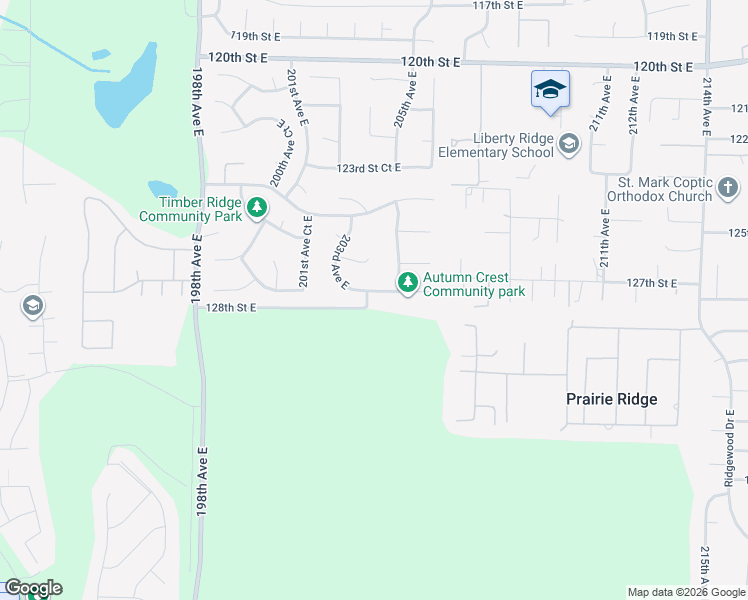 map of restaurants, bars, coffee shops, grocery stores, and more near 20312 127th Street Court East in Sumner