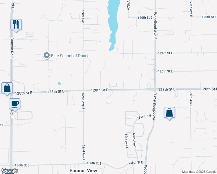 map of restaurants, bars, coffee shops, grocery stores, and more near 6513 127th St Ct E in Puyallup