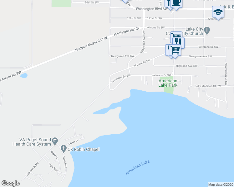 map of restaurants, bars, coffee shops, grocery stores, and more near 9836 American Avenue Southwest in Lakewood