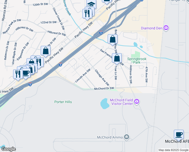 map of restaurants, bars, coffee shops, grocery stores, and more near 5304 Chicago Avenue Southwest in Lakewood