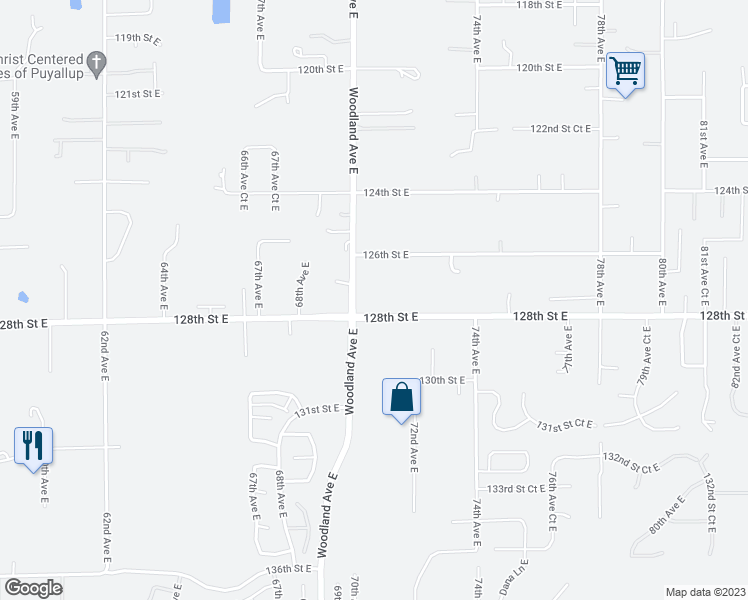 map of restaurants, bars, coffee shops, grocery stores, and more near 7017-7019 128th Street East in Puyallup