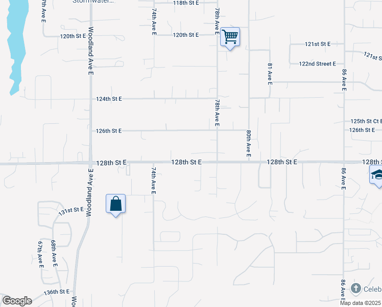 map of restaurants, bars, coffee shops, grocery stores, and more near 6524 127th Street Court East in Puyallup
