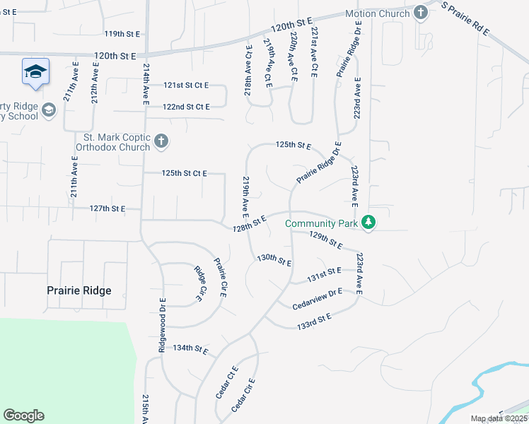 map of restaurants, bars, coffee shops, grocery stores, and more near 22001 128th Street East in Bonney Lake