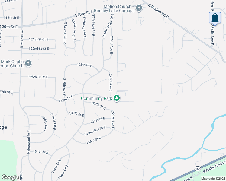 map of restaurants, bars, coffee shops, grocery stores, and more near 12713 223rd Avenue East in Sumner